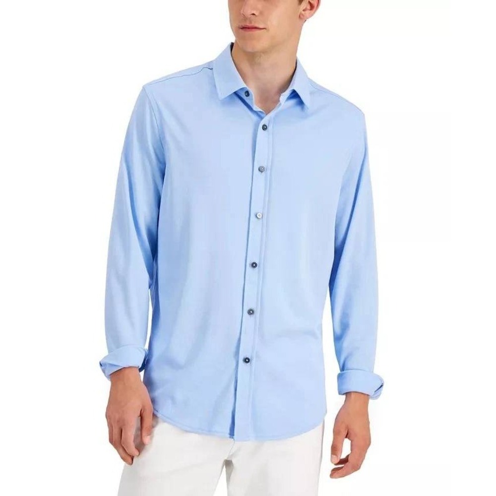 Alfani Mens Blue Birdseye Supima Cotton Long Sleeve Shirt Size XXL